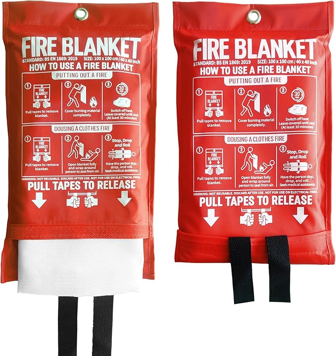 Fire Blanket for Kitchen and Home, Fiberglass Emergency Fire Blanket, 2 Pack by KingtooSize