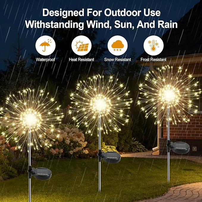 Solar Garden Lights Outdoor, 4 Pack 120 LED Twinkling Firework Lights Decorative - Image 3