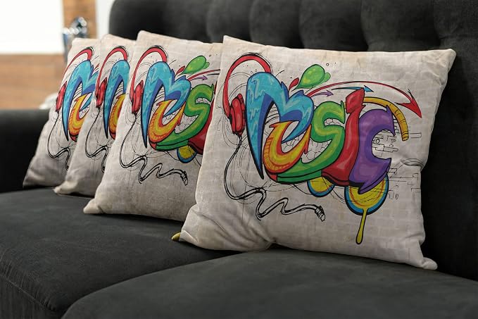 Ambesonne Music Throw Pillow Cushion Case Pack of 4, Illustration of Graffiti - Image 7