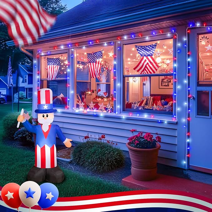 JMEXSUSS 2 Pack Red White and Blue Lights Outdoor, 33ft 100 LED 4th of July - Image 2