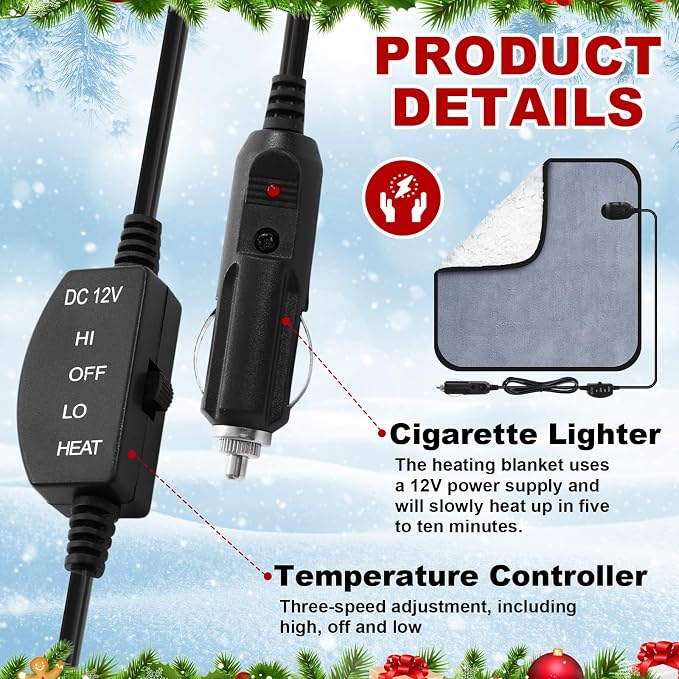 Tuanse 16 x 16 Inches Car Electric Blanket 12 Volt Heated Car Blanket - Image 4