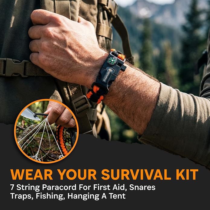 Paracord Bracelet Compass Hiking Survival Kit Emergency Whistle Fire Starter - Image 5
