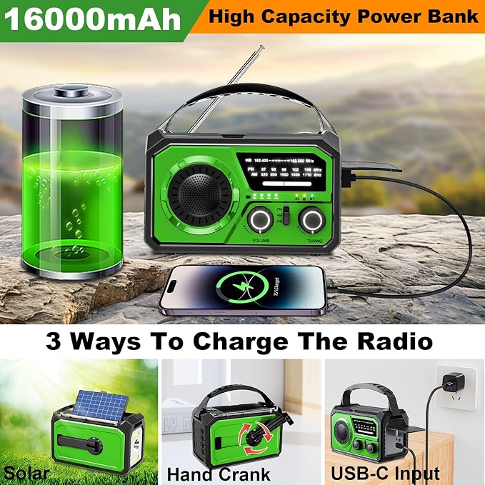 16000mAh Hand Crank Emergency Weather Radio - Image 4