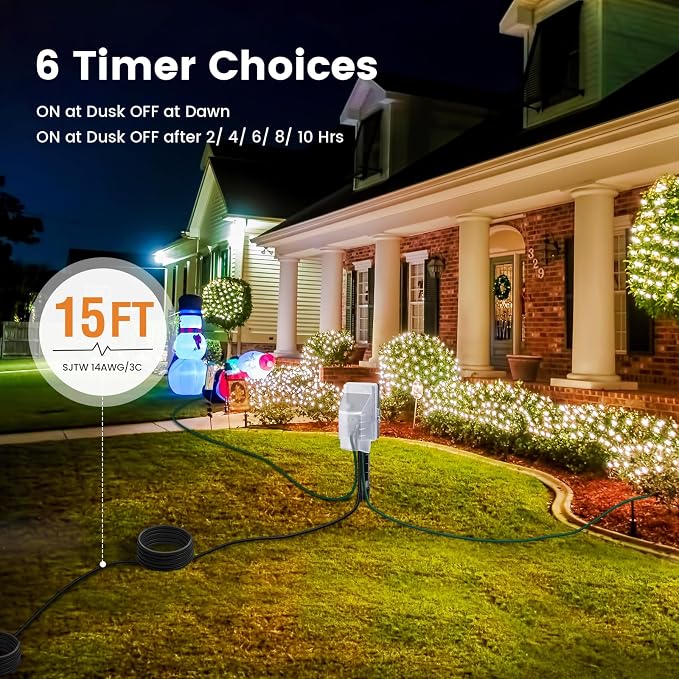 SURAIELEC Outdoor Power Stake, Dusk to Dawn Light Timer, 15FT Extension Cord - Image 3