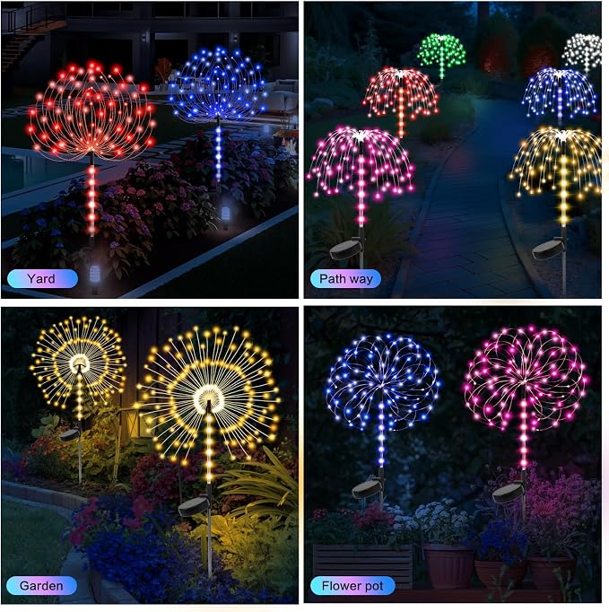 2 Pack 250LED Solar Garden Lights Outdoor, Dual Lighting Modes Firework Lights - Image 8