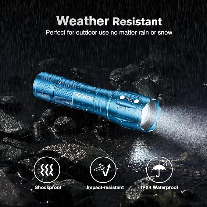 RECHOO LED Flashlight 2 Pack Blue, Tactical Flashlights High Lumens - Image 4