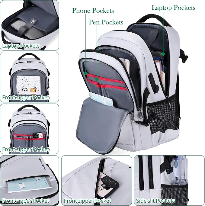 FENGDONG Durable Waterproof Travel Laptop Backpack 17.3 inch, Large College - Image 3