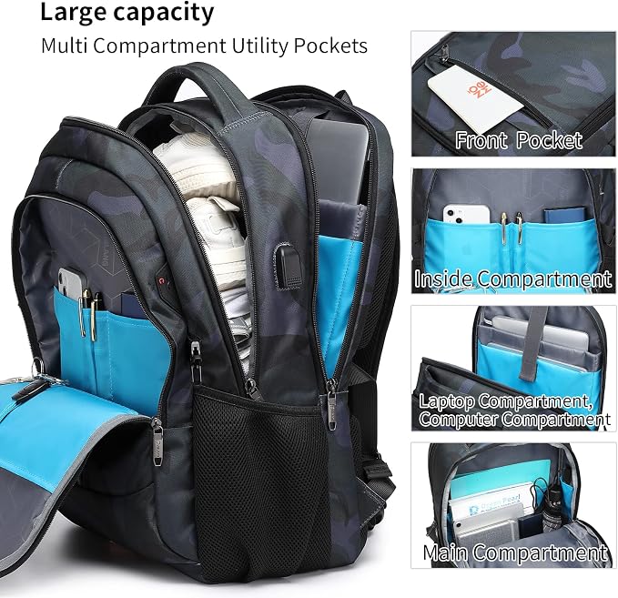 DUSLANG 17 Inch Travel Laptop Backpack Water Resistant Hiking Backpack - Image 4