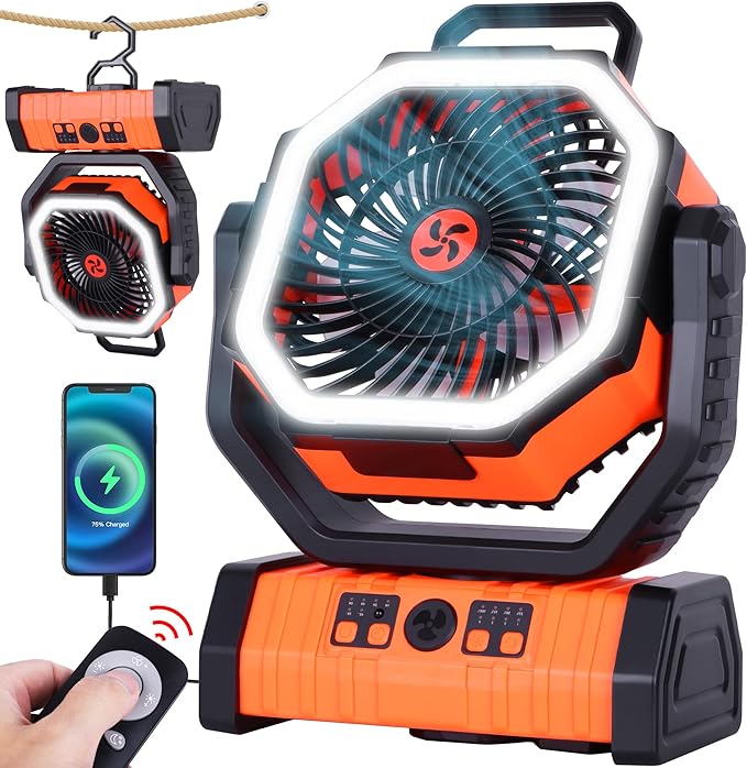20000mAh Emergency Battery Powered Fan & LED Light, Battery Operated by TDLOL