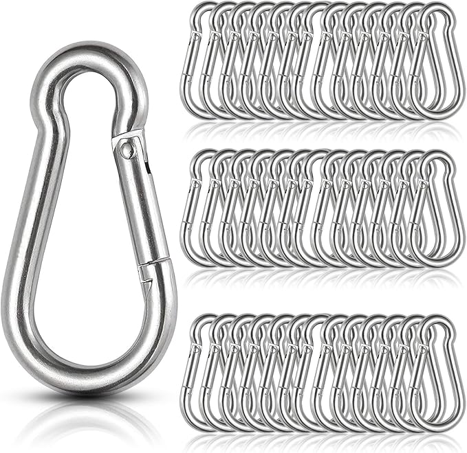 60Pcs Stainless Steel Carabiner Clip Spring-Snap Hook 1/4 in, M6 x 2 3/8 Inch by LISHINE