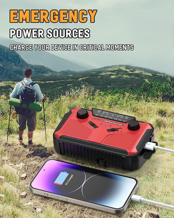 PRUNUS J-369 11100mWh Emergency Weather Radio, AA Batteries/Hand - Image 6