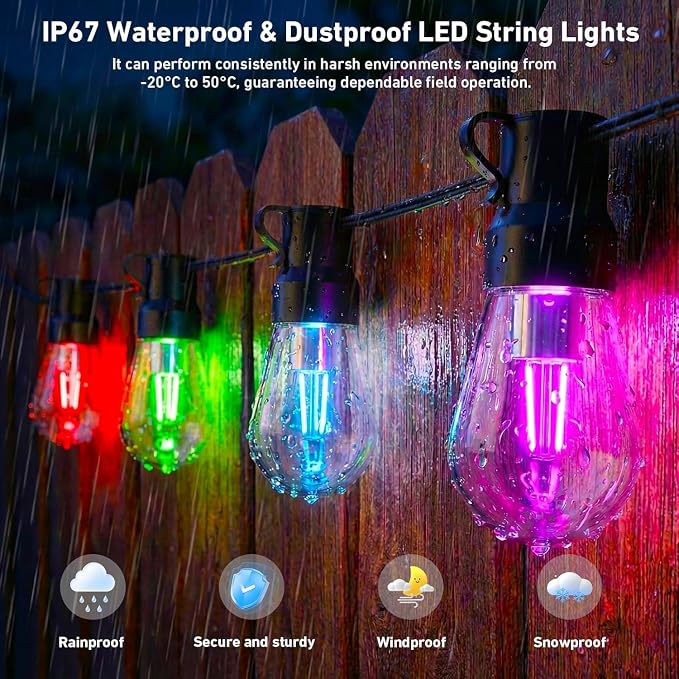 Outdoor String Lights, 400FT Smart RGB+IC Patio Lights - Image 4