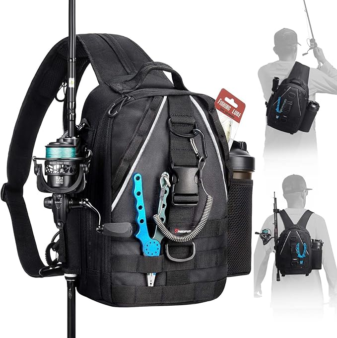Piscifun Fishing Backpack with Rod Holder, Lightweight Sling Bag Storge Gear by Piscifun