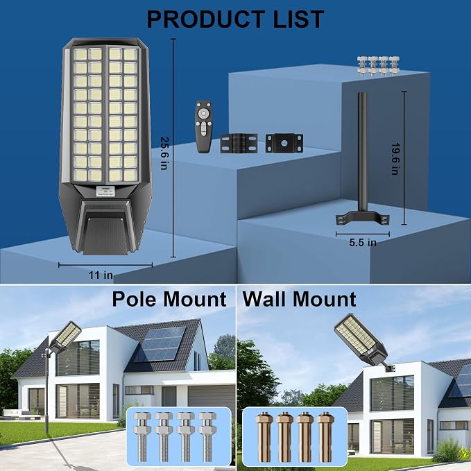 Solar Street Lights Outdoor, Commercial Grade Dusk to Dawn LED Security Flood - Image 7