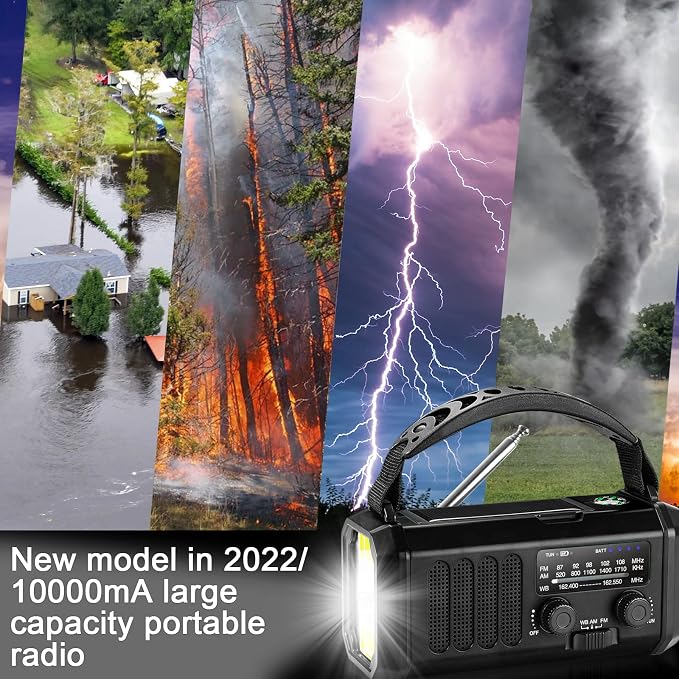 10000mAh Emergency Weather Radio, Portable FM/AM/NOAA Battery Powered Survival - Image 7