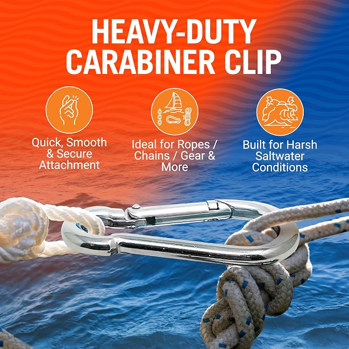 Stainless Steel Carabiner Clip, 4 Pack, 316 Marine Grade, Heavy Duty Spring - Image 2