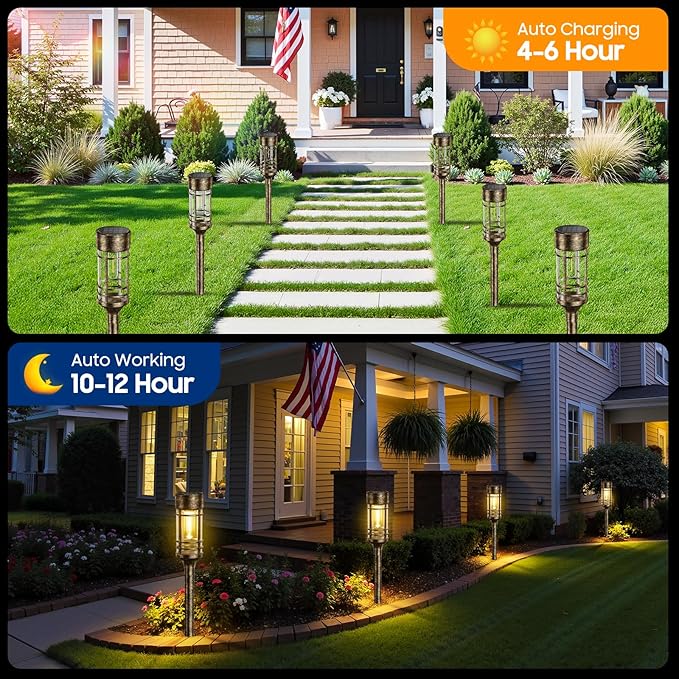 LETMY 4 Pack Brown Solar Pathway Lights Outdoor, Bright Solar Lights Outdoor - Image 3