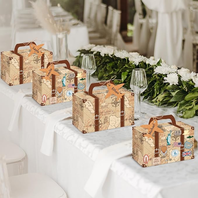 12Pcs Large Suitcase Party Favor Boxes Travel The Map Paper Treat Box - Image 7