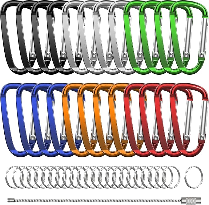 2.4" 24pcs Small Carabiner Clip Keychain, Aluminum D Ring Shape Clips by XIECHANEE