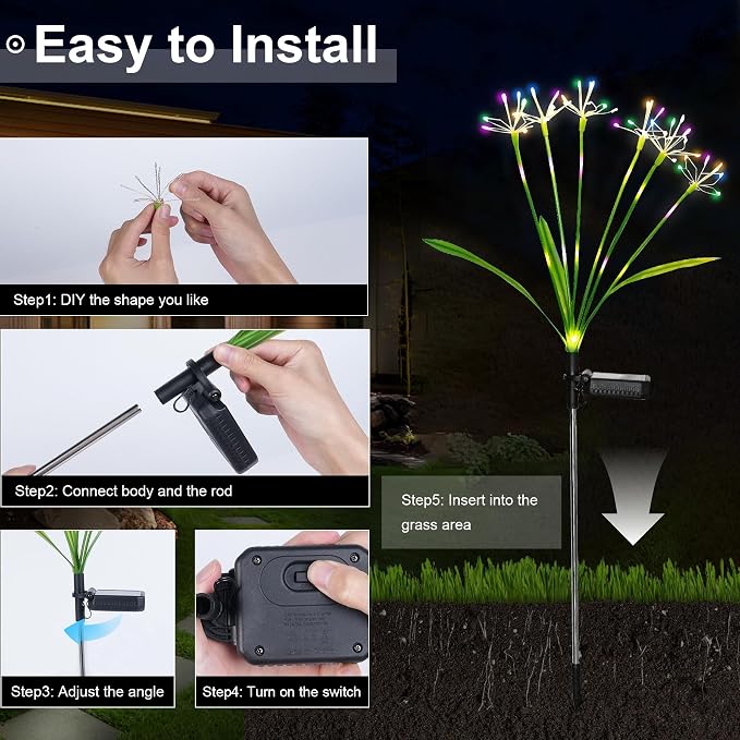 Solar Garden Lights Outdoor: Waterproof 2-Pack DIY Decorative Firework Lights - Image 5