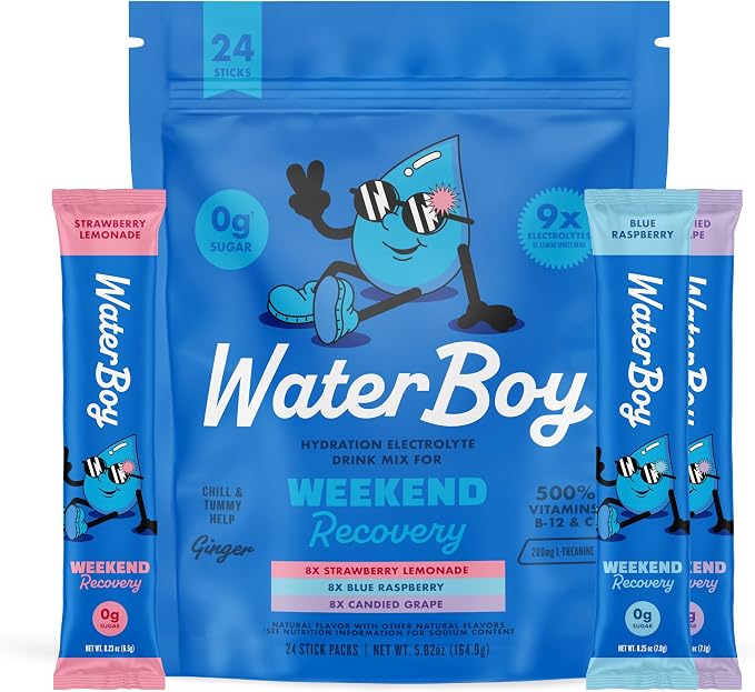 Waterboy Weekend Recovery Variety | 3, 200mg Electrolyte Powder Packets | by WaterBoy