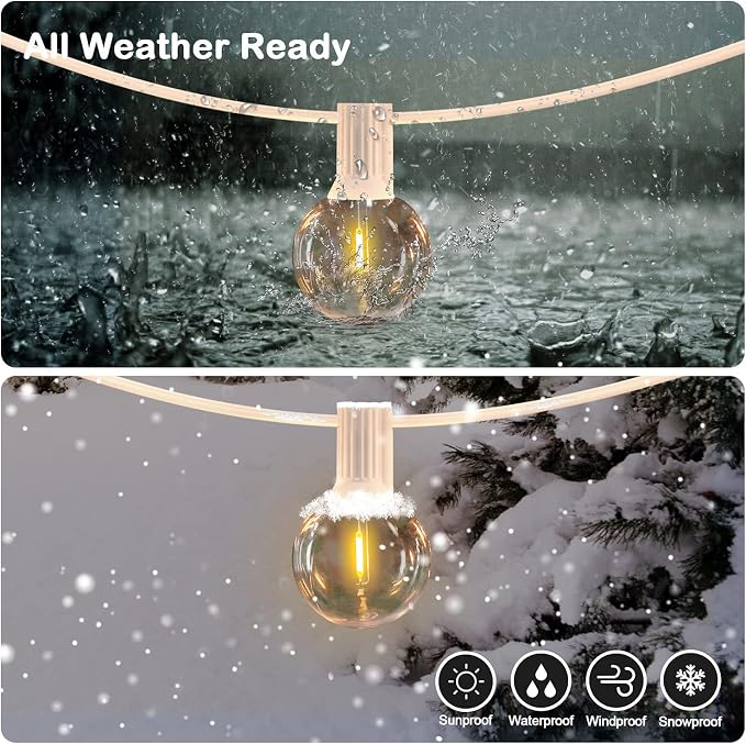 50FT LED G40 Globe String Lights White, Shatterproof Outdoor Patio String - Image 2