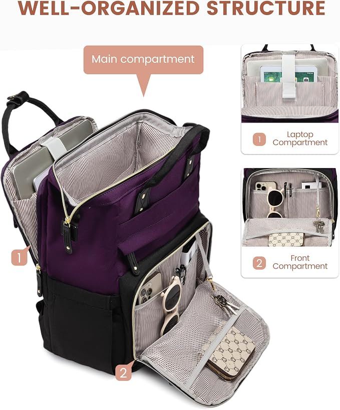 LOVEVOOK Laptop Backpack for Women, 15.6'' Waterproof Nurse Bag Teacher Work - Image 2