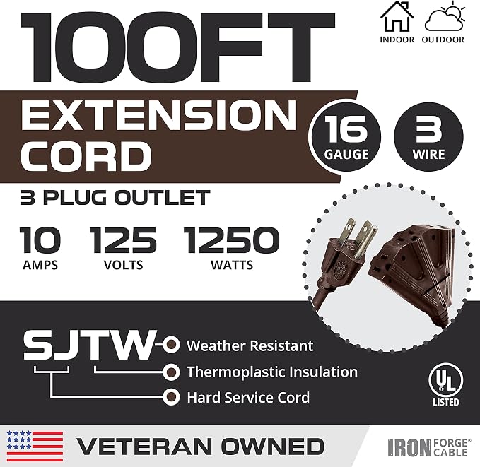 Iron Forge Cable 100ft Brown Outdoor Extension Cord - Image 2