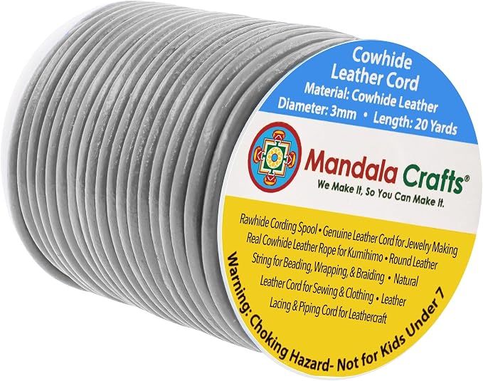 Mandala Crafts Round Cowhide Genuine Gray Leather Cord by MandalaCrafts