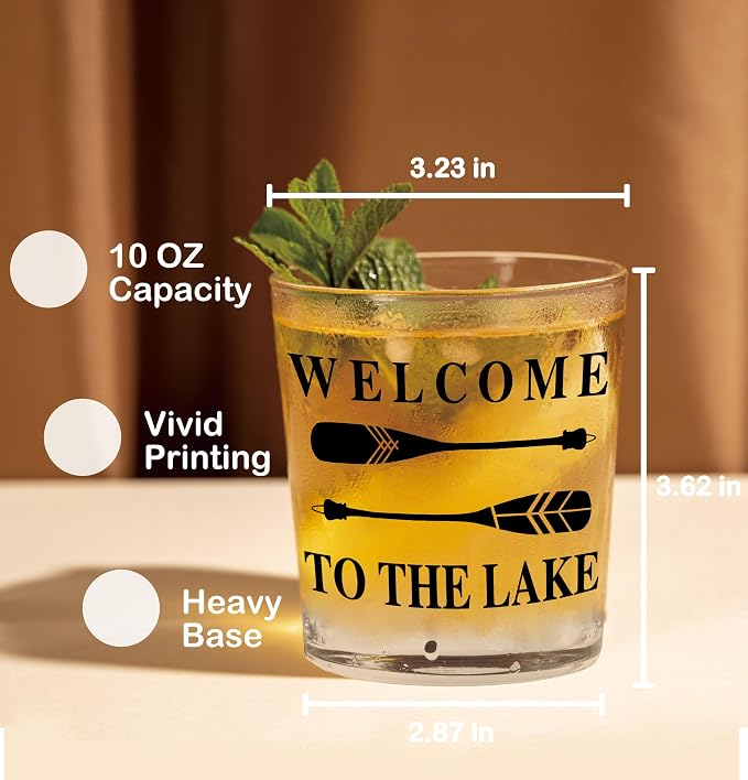 Nogrit Lake House Decor Whiskey Glasses 10 Oz, Welcome To The Lake, Beach Wine - Image 3