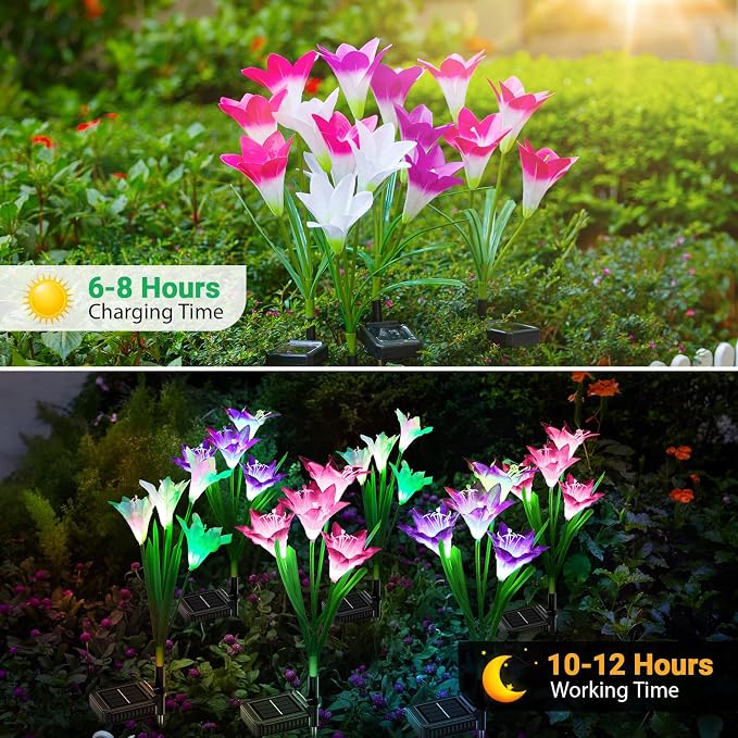 WdtPro Solar Lights Outdoor Garden Decorative 6 Pack, Waterproof Solar Garden - Image 5