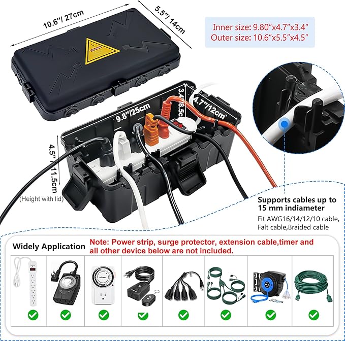 Hrensaw Medium Outdoor Electrical Box, Weatherproof Connection Box w/6 Cable - Image 2