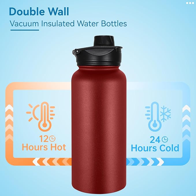 VEGOND 32 oz Insulated Water Bottle Bulk Stainless Steel Metal Water Bottles - Image 3