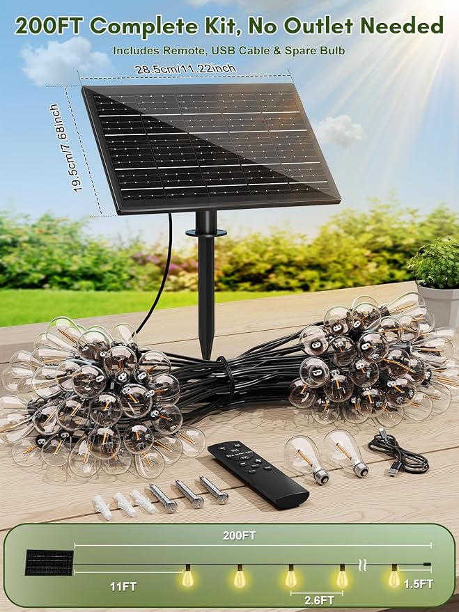 200FT Solar String Lights Outdoor Waterproof, 72+2 LED Solar Powered Lights - Image 6