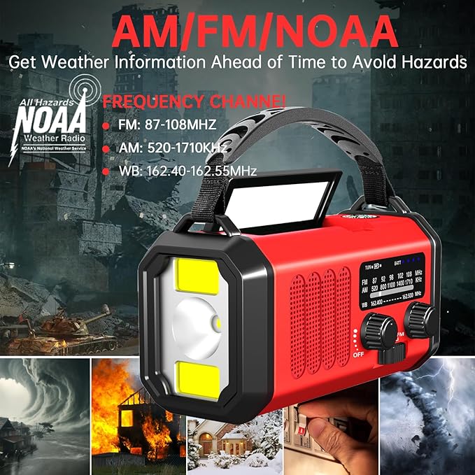 Emergency Radio Hand Crank Solar, AM/FM/NOAA Weather Radio Built-in 20000mah - Image 2