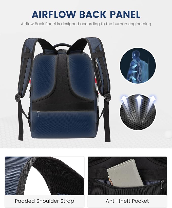 LOVEVOOK 17 inch Blue&White Travel Laptop Backpack - Image 6