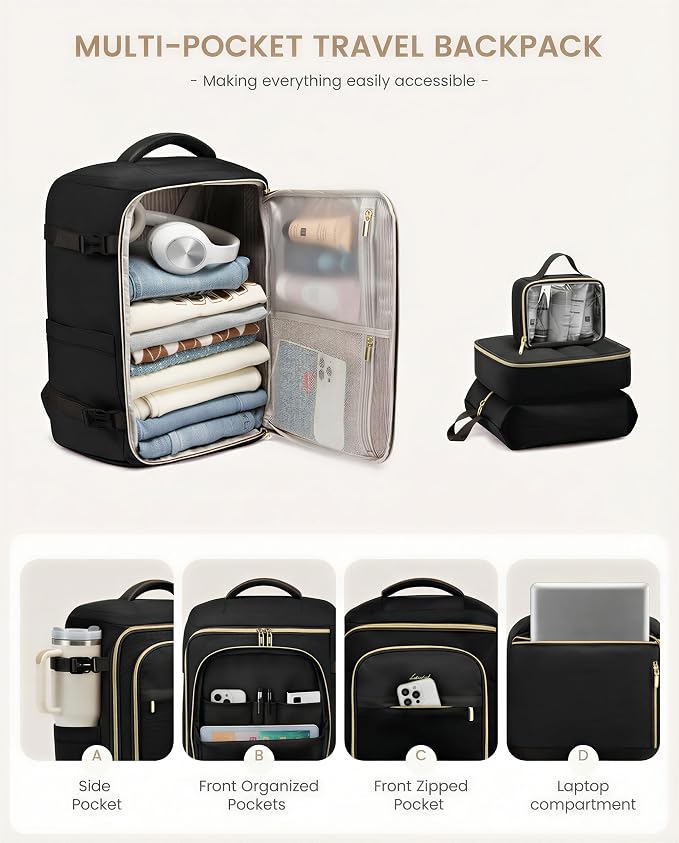 LOVEVOOK 40L Travel Backpack Carry on Flight Approved, Personal Item Bag - Image 4