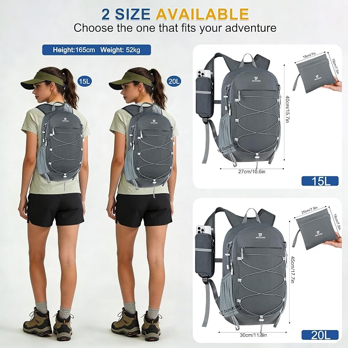 BECOJADDE Hiking Backpack 15L Small Backpack Packable Day pack Water Resistant - Image 6