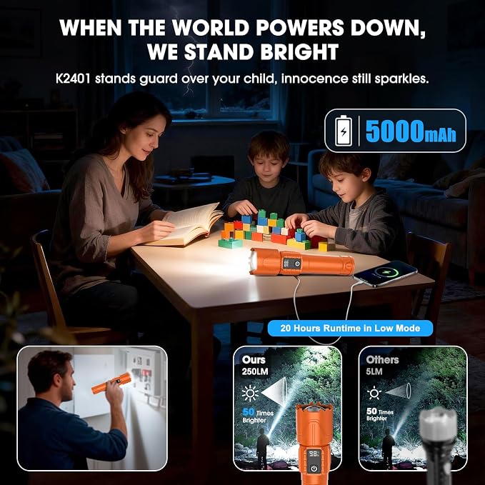 Rechargeable Tactical Flashlights 2000 High Lumens - 5000mAh Super Bright LED - Image 2