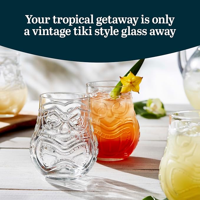 Libbey Tiki Split Glass Tumbler Set, Vintage-Style Quirky Drinking Glasses Set - Image 2