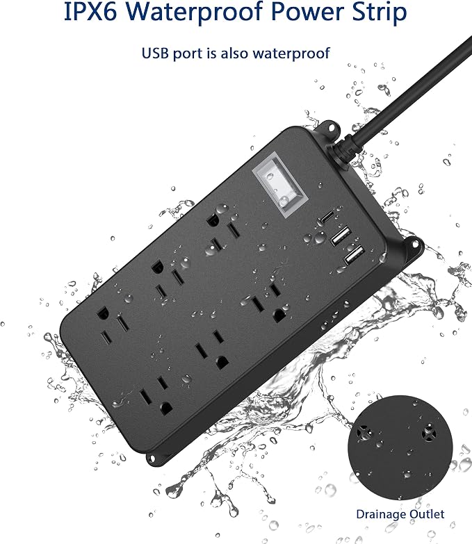 Outdoor Power Strip Weatherproof, 20W USB C Port, Waterproof Extension Cord - Image 2