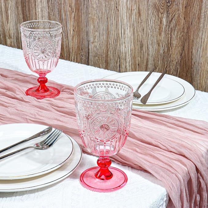 XUWAIDSGN 24Pcs Plastic Vintage Wine Glasses 13.5oz Reusable Embossed Goblet - Image 5
