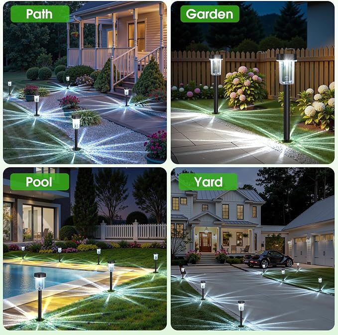 Outdoor Solar Lights for Yard 8 Pack, Solar Pathway Lights Waterproof 6000K - Image 8