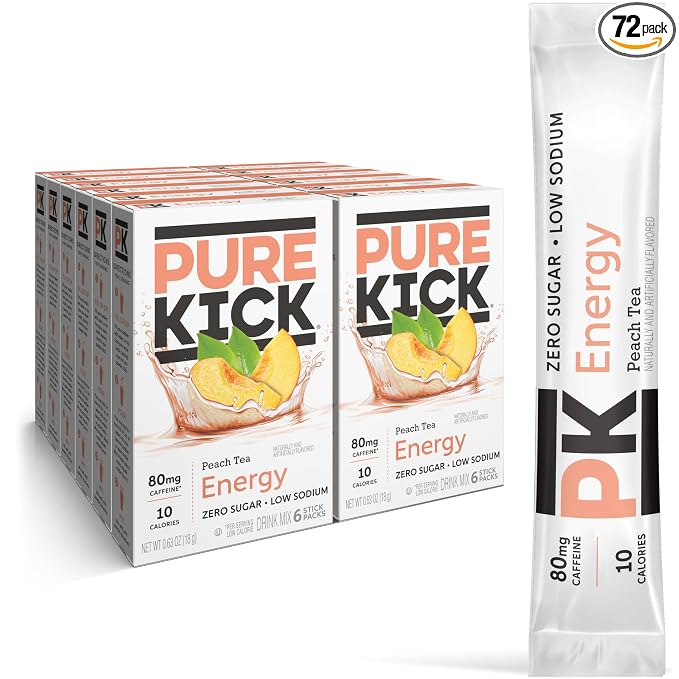 PURE KICK Energy Singles To Go Drink Mix, Peach Tea, Includes 12 Boxes by PureKick
