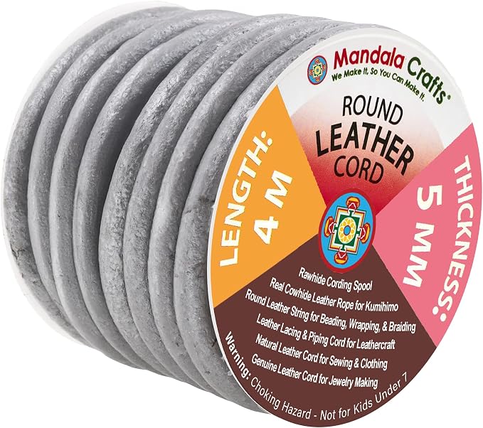 Mandala Crafts Round Genuine Silver Leather Cord by MandalaCrafts
