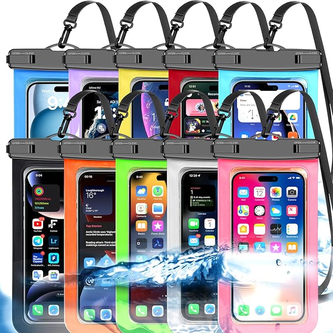 Famoby Up to 8.3" 10 Pack Multicolor Universal Waterproof Phone Pouch, Large by Famoby