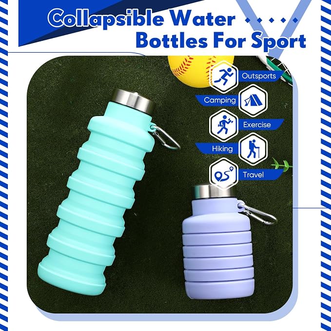 Baderke 2 Pcs Collapsible Water Bottles 17oz Silicone Travel Foldable Portable - Image 4