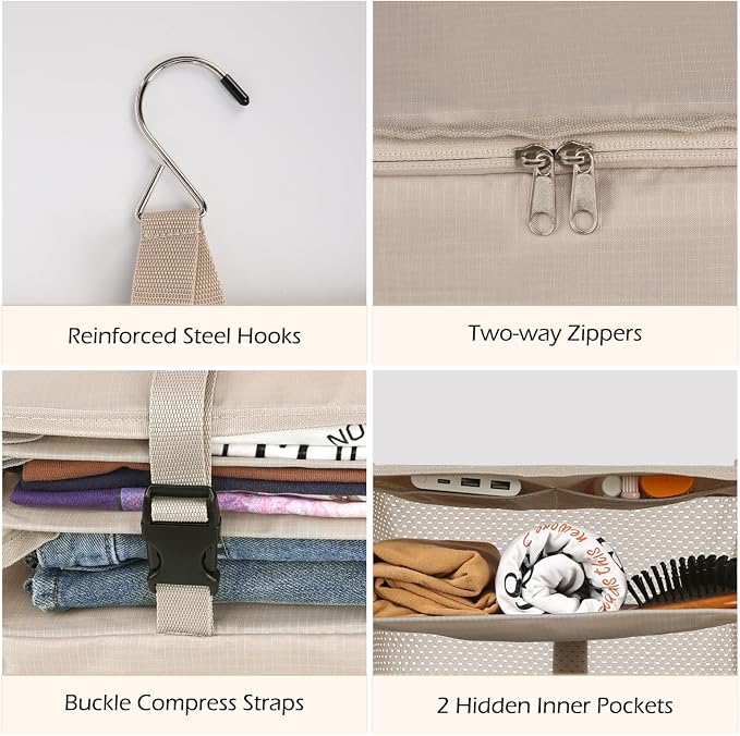Surblue Hanging Closet Storage Bag Collapsible 3-Shelf Washable Oxford Fabric - Image 6
