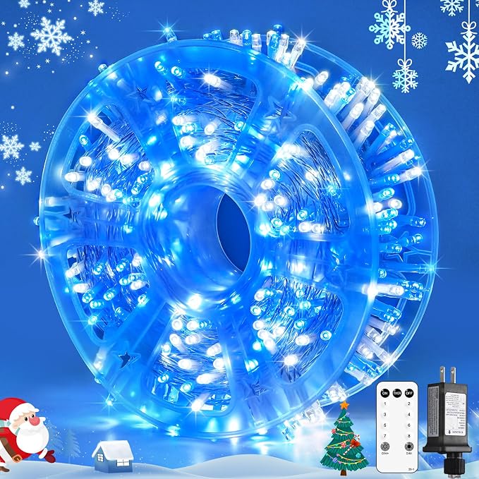 JMEXSUSS 400 LED Christmas Lights Indoor Outdoor, 132 ft 8 Modes Blue and White by JMEXSUSS