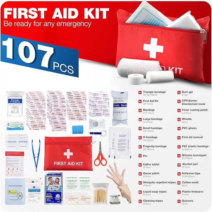 First Aid Kit for Home Car Travel 107 Piece Emergency Kits for Hiking Camping - Image 2